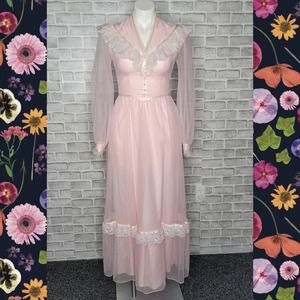 Vintage 70s Pink Prairie Romantic Formal Prom Dress